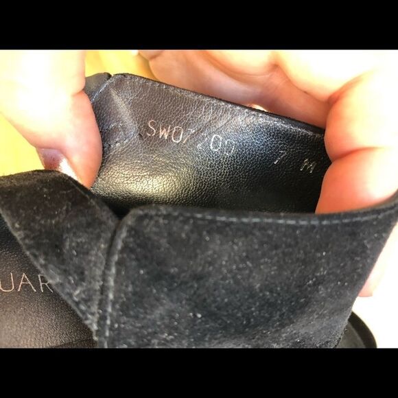 Stuart Weitzman  Black Suede Peep Toe Platform Heel Sandals with chunky heel Sz7 - Picture 7 of 7